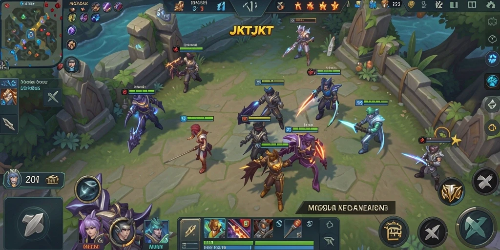Tampilan gameplay seru dalam JKTJKT MOBA.