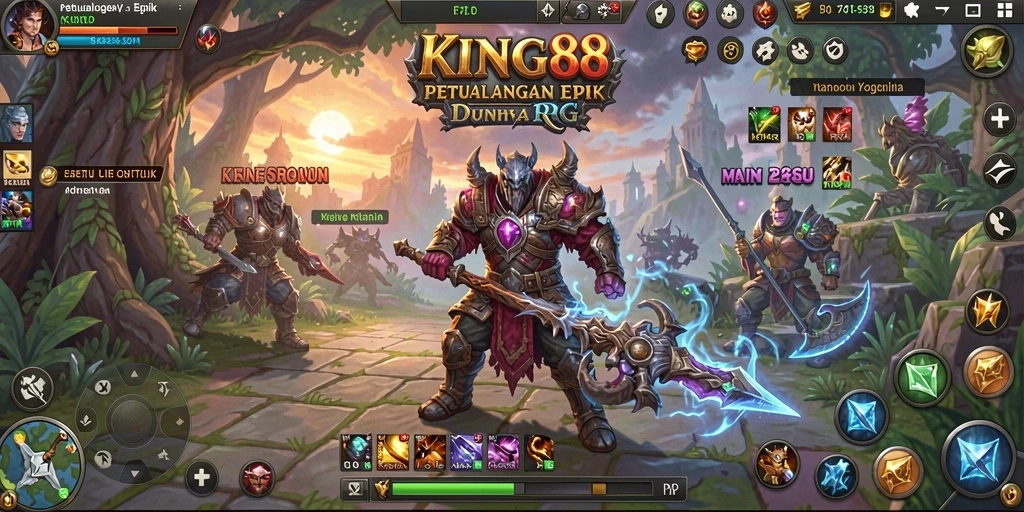Screenshot gameplay <strong>KING88</strong> menunjukkan aksi pertempuran yang menarik di dunia RPG.