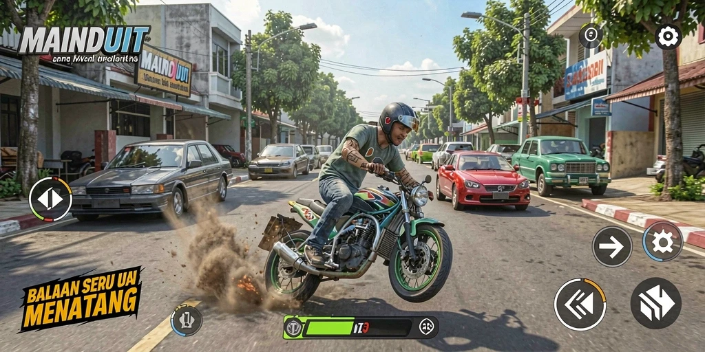 Tampilan gameplay balapan seru di MAINDUIT dengan trek menantang.