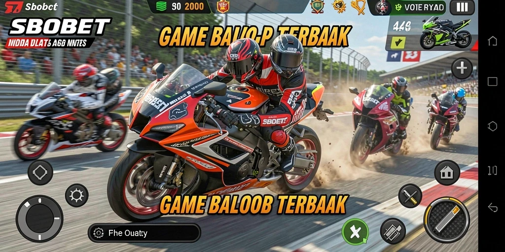 Tampilan gameplay SBOBET dengan balapan motor yang cepat dan menegangkan.