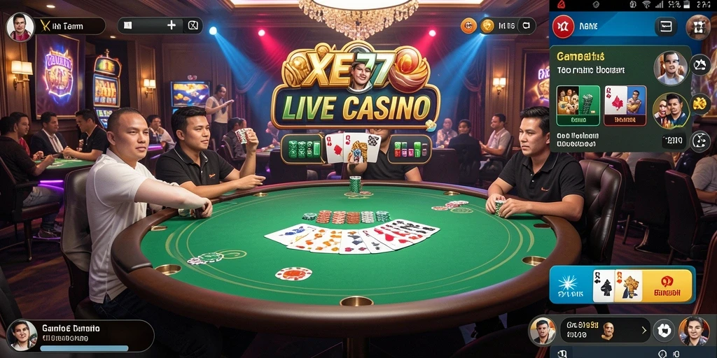 Screenshot XE77 menunjukkan gameplay Live Casino yang interaktif dan menarik.